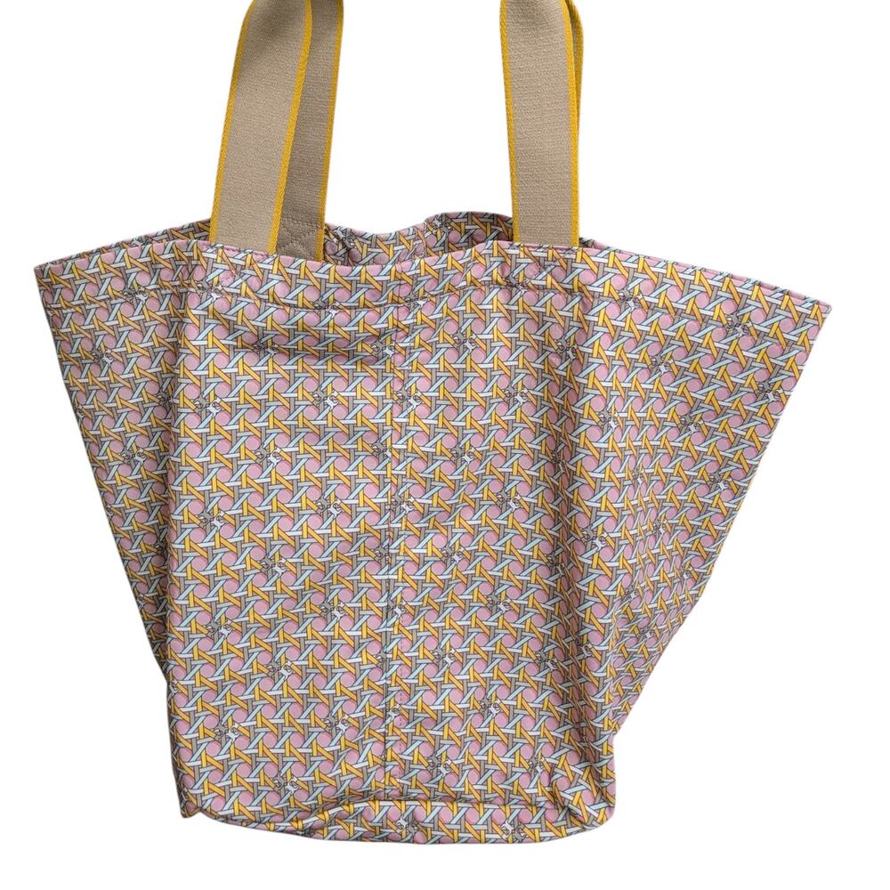 Tory Burch Printed Nylon Tote Rose Basketweave Geometric Bag - Picture 4 of 10
